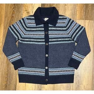 VTG LL Bean Lambswool Sweater/Cardigan Sz. L Nordic Fair Isle Medallion Buttons